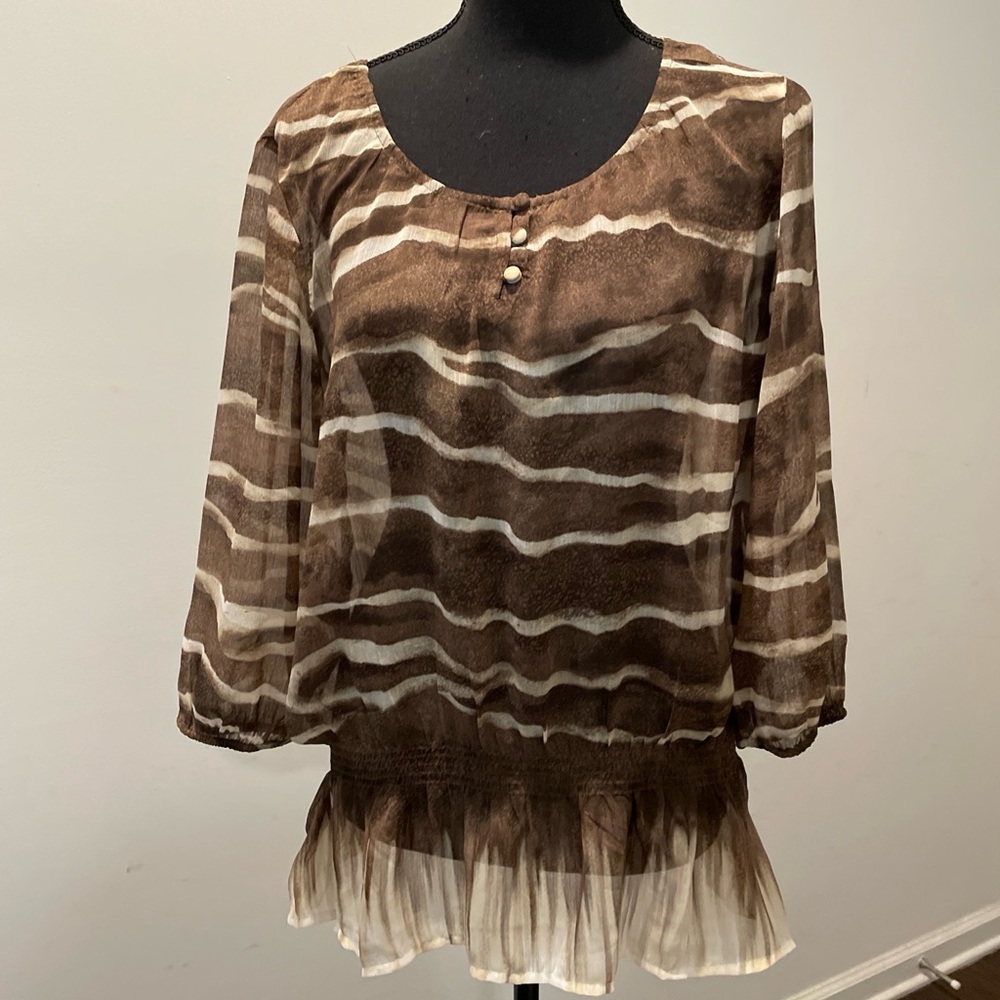 Chico’s Zebra Print Y2K Retro Trend Top Size M Earthy Corporate Boho Office Chic